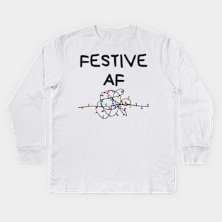 Christmas Humor. Rude, Offensive, Inappropriate Christmas Card. Festive AF. Black Kids Long Sleeve T-Shirt